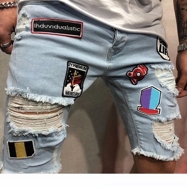 

new mens denim shorts fashion summer beach casual pant mens stylist fashion hip hop shorts 28-38, White;black