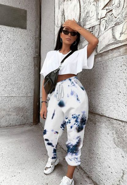 

women pants tie dyed casual sports trousers home pants 2020 autumn fashion active streetwear female mid drawstring harem pants, Black;white