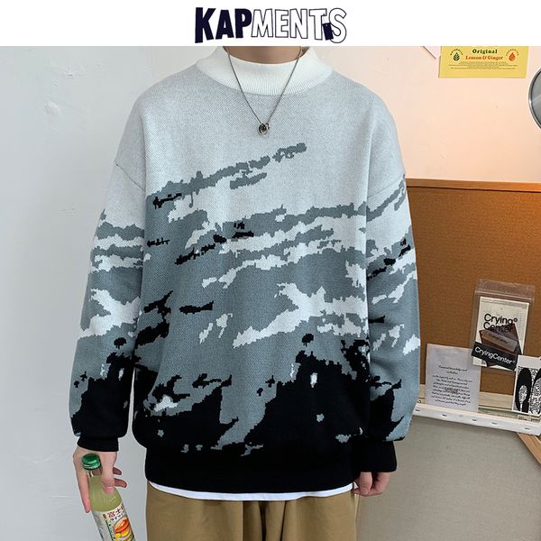 

men's sweaters kapments men harajuku tie dye wool sweater pullover 2021 mens japanese streetwear knitted male vintage winter, White;black