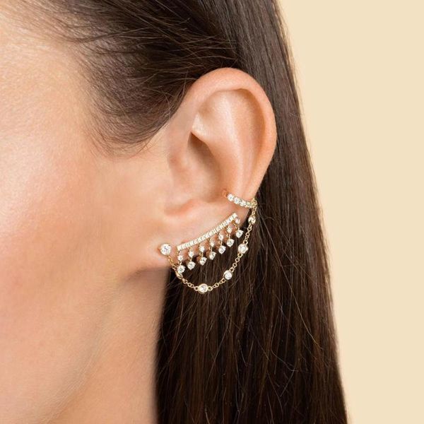 

fashion gorgeous women jewelry long cz station chain colorful prong set cubic zirconia earring, Silver