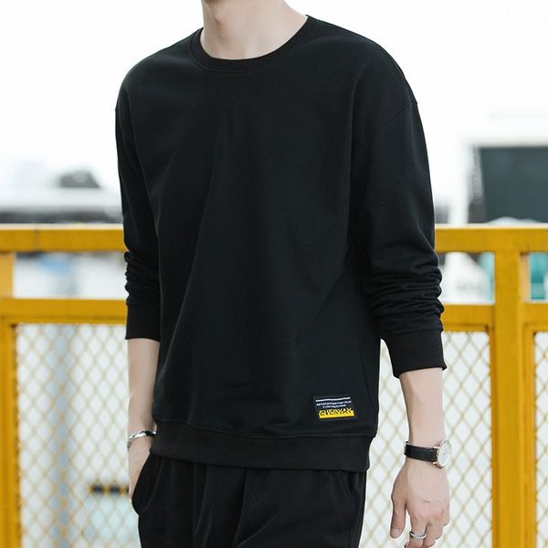 

autumn sweater men's long sleeve t-shirt round neck pullover pullover base color solid shirt korean slim fit handsome autumn, Black