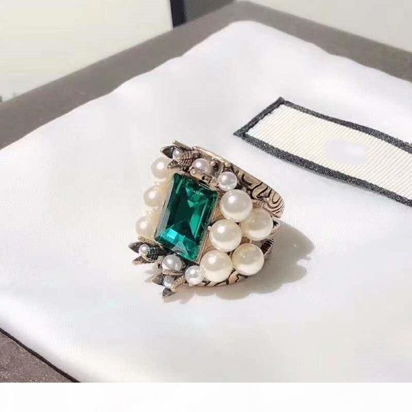 

europe and america fashion women ring gold plated pearl big green cz ring for girls women for party wedding nice gift, Silver