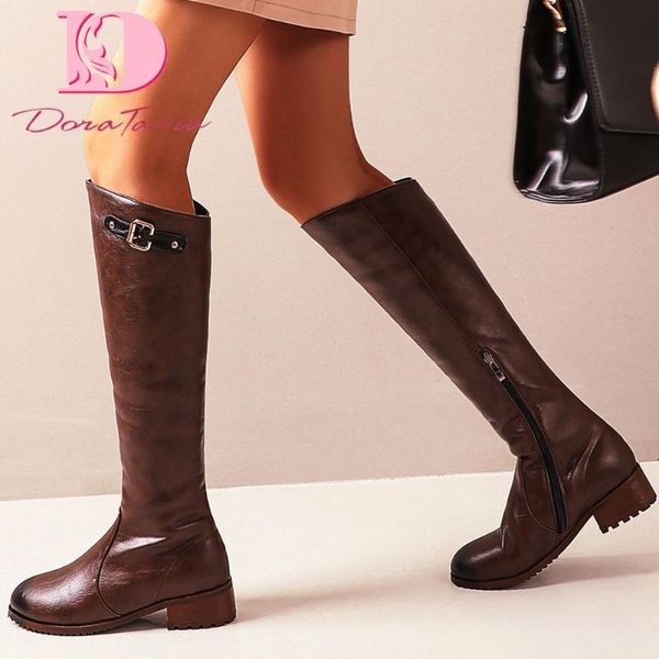 

boots doratasia 2021 chunky heels big size 44 vintage women shoes riding, Black