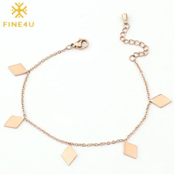 

fine4u b220 stainless steel small rhombus charms bracelet adjustable women link chain bracelets geometric jewelry, Golden;silver