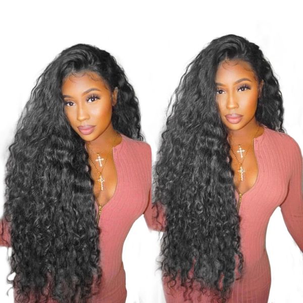 

curly human hair wigs 150 density brazilian loose curly lace front wig for women lace frontal wigs ever beauty remy, Black