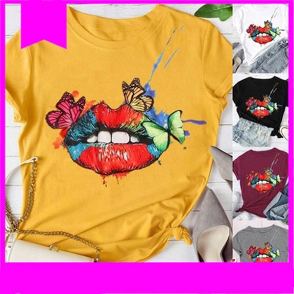 

casual tee топы обрезанные lip печати женщины футболку окрашенные бабочка вокруг шеи tops с коротким рукавом футболки женские летние fahion, White