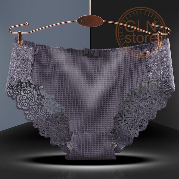 

021 lace underwear women's low waist cotton crotch ultra thin mesh breathable hip lifting temptation girl's briefs large, Black;pink