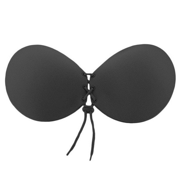 

women self adhesive strapless bandage blackless round solid bra stick gel silicone push up mango shape women's underwear invisible bra, Black;white