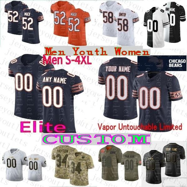 

chicago custom&#13bears mens women youth jerseys khalil mack walter payton tarik cohen david montgomery long akiem hicks roquan smith 01, Black;red