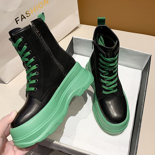 

platform boots gothic women shoes fashion mixed colors lace-up women boots woman winter ladies chunky ankle, Black