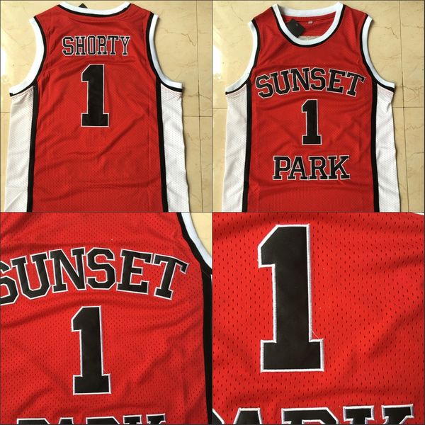 Mens Sunset Park # 1 maillots de basket-ball Red High School Film cousu shorty Jersey 100% cousu Taille S-XXL