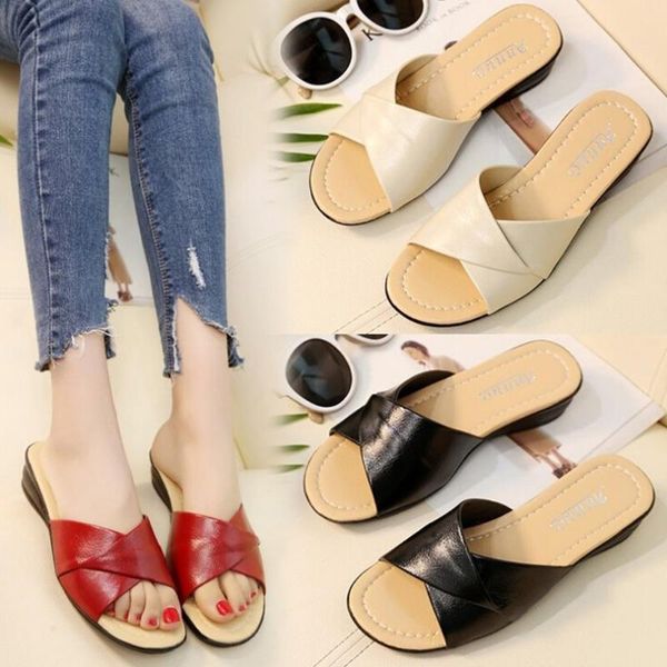 

summer women slippers retro flat bottomed sandals wedges non-slip open-toe shoes fashion plus size shoes femmes chaussures#yl10, Black
