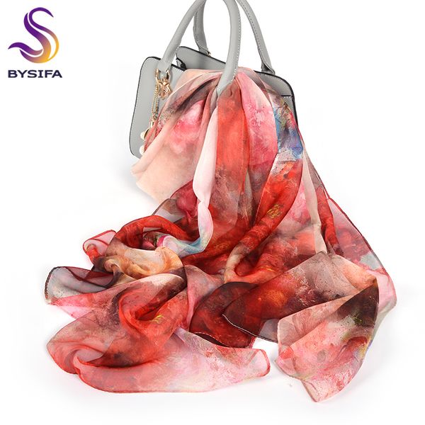 

bysifa] women red chiffon scarves foulard grade brand long 100% pure silk scarf summer beach shawl winter ladies scarves, Blue;gray