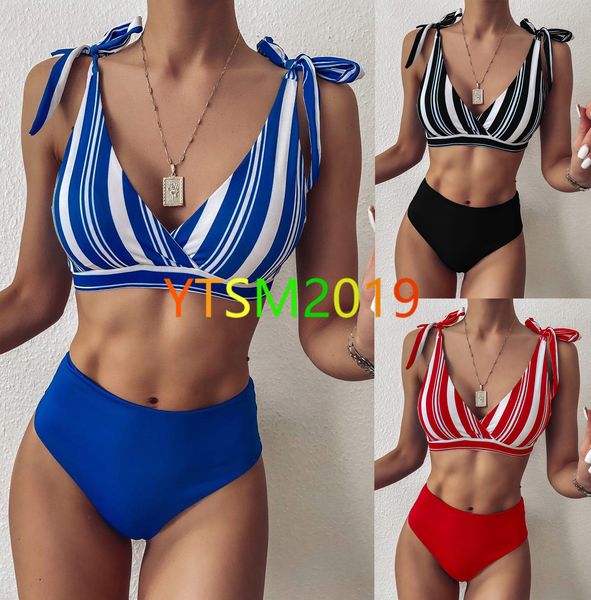 

2-piece suit swimsuit ladies swimwear striped bikini fashion summer styles sport o-neck bathing suit, White;black