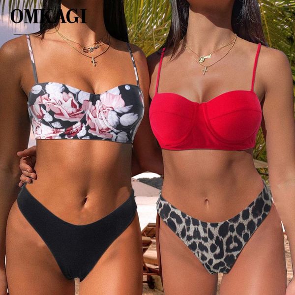 

women's swimwear omkagi bikini women swimsuit 2021 leopard brazilian set push up bathing suit female summer beach wear biquini, White;black