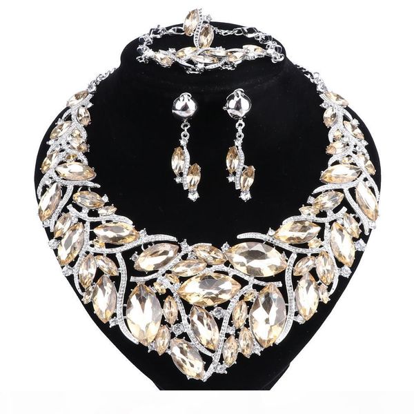

2018 new fashion rhinestones crystal statement necklace bridal jewelry sets decoration necklaces jewellery gifts for women, Black