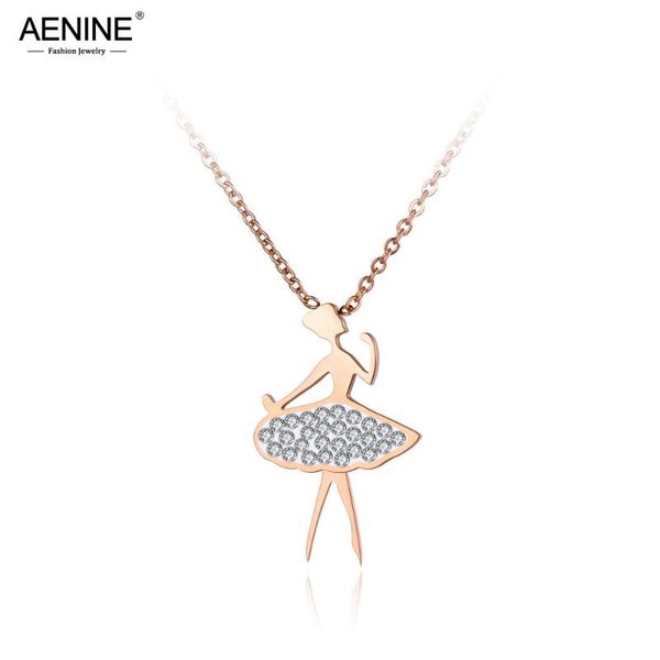 

aenine trendy titanium stainless steel crystal dancing girl necklaces jewelry rose gold lovely pendant chain necklace an19064, Silver