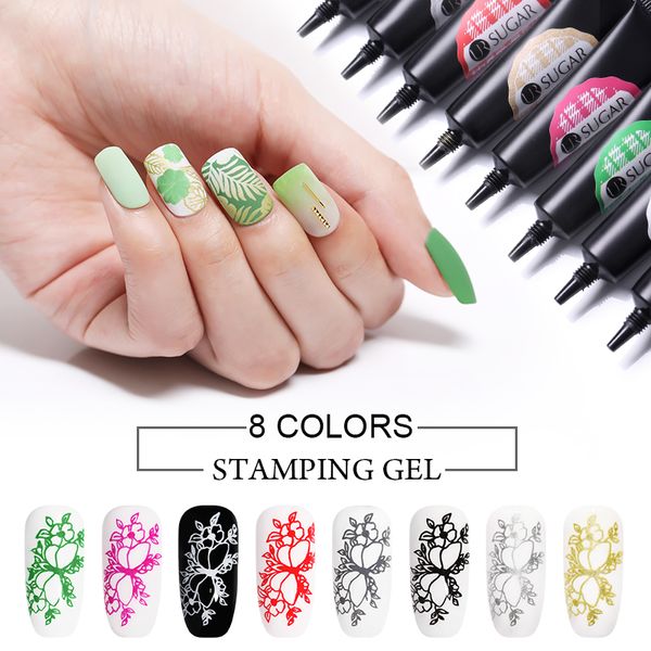 

ur sugar 8ml nail art stamping gel uv led nails printing transfer gel soak off gels nail polish varnish for template stamp, Red;pink