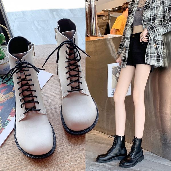

2020 autumn new ladies round head boots korean fashion all-match flat boots non-slip wear-resistant mid-tube women, Black