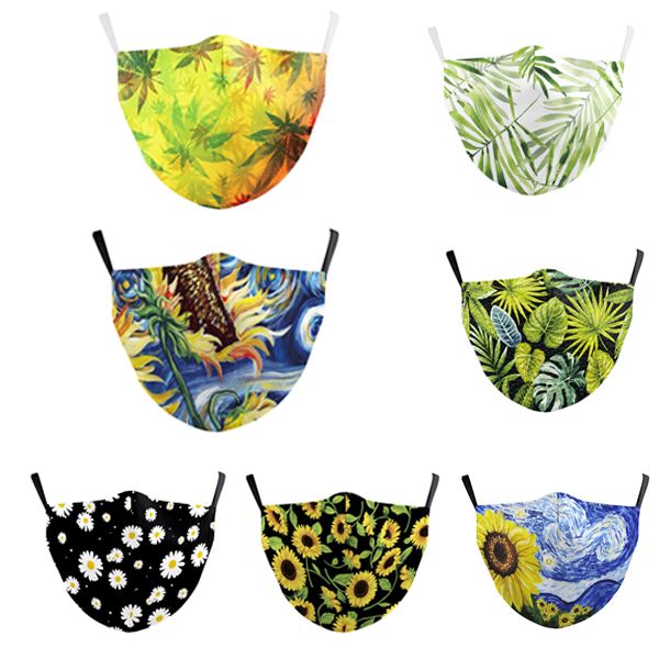 

mask designer fashion digital sunflower chrysanthemum fresh flower maple leaf printing adjustable protective mask dust and haze filter adult