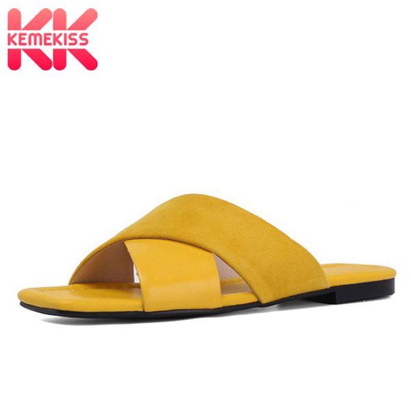 

kemekiss new women flat sandals genuine leather square toe summer shoes woman fashion daily holidays woman footwear size 34-39, Black