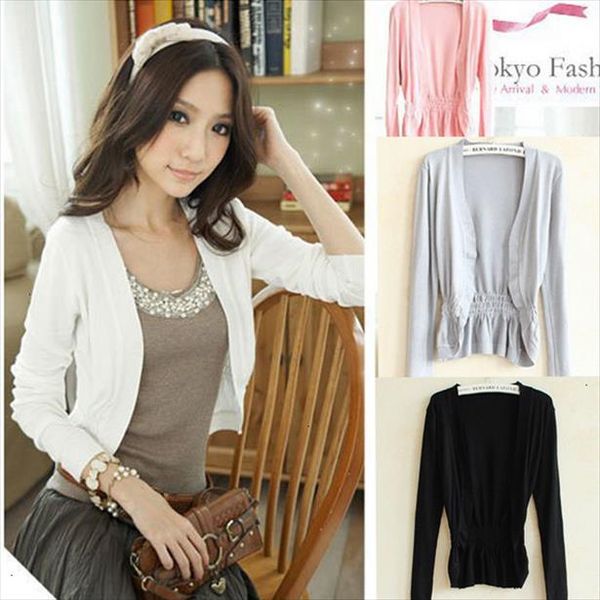 

short women cardigan long sleeve knitted outerwear sweater cape sweet candy color coat lace slim crochet shrug, White;black