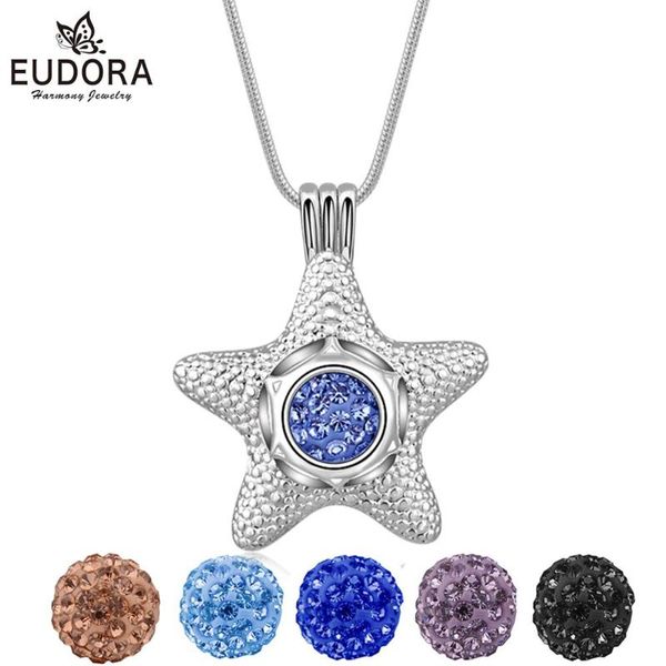 

eudora crystal cz ball star cage pendant necklace starfish locket choker with snake chain & box women fine jewelry k275, Silver