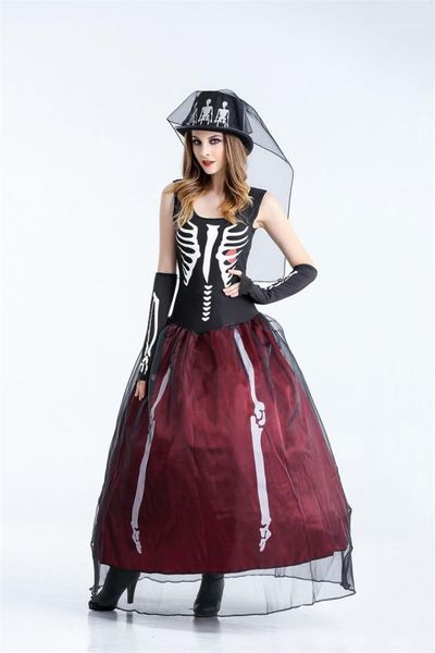 

sleeveless dress halloween day funny dress party dress the skeleton bride theme costume designer womens cosplay, Black;red
