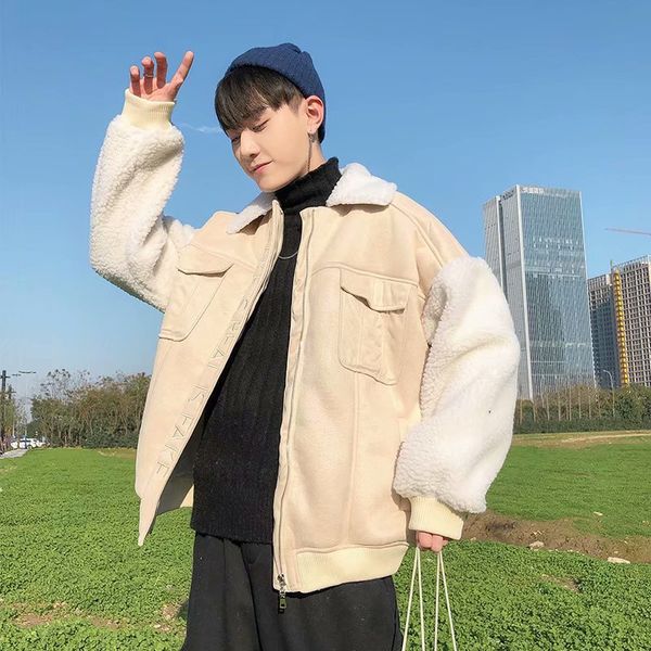 

winter men's tide trench casual cotton-padded clothes thicken lamb wool coat loose waterproof parkas in warm snow jackets m-3xl, Black