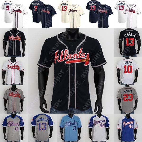 

2020 ronald acuna jr jersey ozzie albies freddie an marcell ozuna dansby swanson mike soroka tyler flowers max fried travis d'arnaud, Blue;black