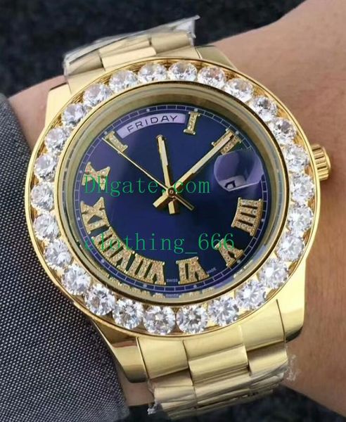 

luxury wristwatches 41mm mechanical gold big diamond red green white blue gold dial automatic stainless steel male watches, Slivery;brown