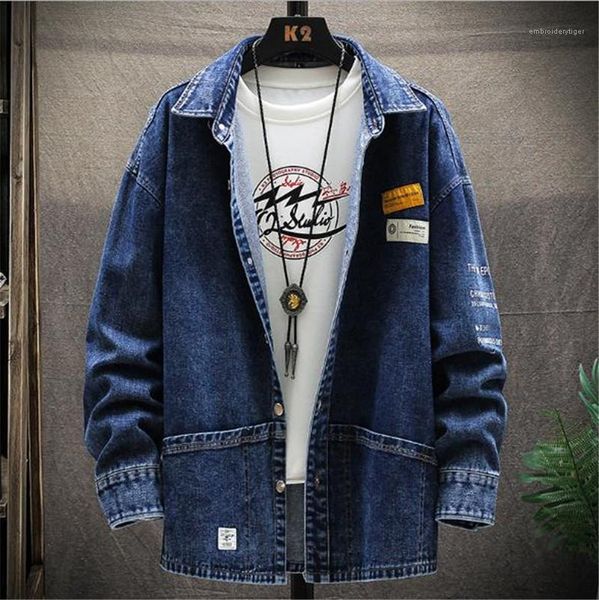 

breasted male letter print coat fashion homme lapel neck slim coat designer mens denim jacket single, Black;brown