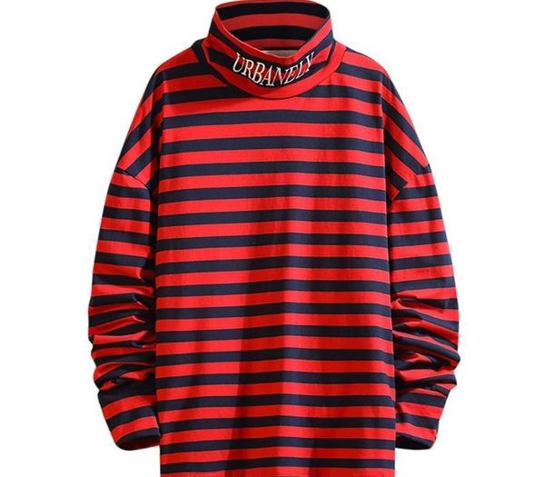 

striped turtleneck sport sweatshirt cotton men's new style casual fashion stripe printing slim pullovers long sleeves 1, Black
