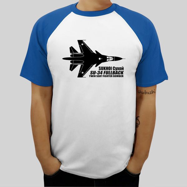 

sukhoi su-34 syrien russian airplane bomber navy and white striped men raglan t-shir funny pattern printed mens ringer tee shirt