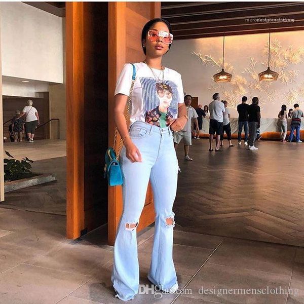 

long pants fashion vintage women flare jeans summer light blue skinny ripped jeans ladies zipper fly