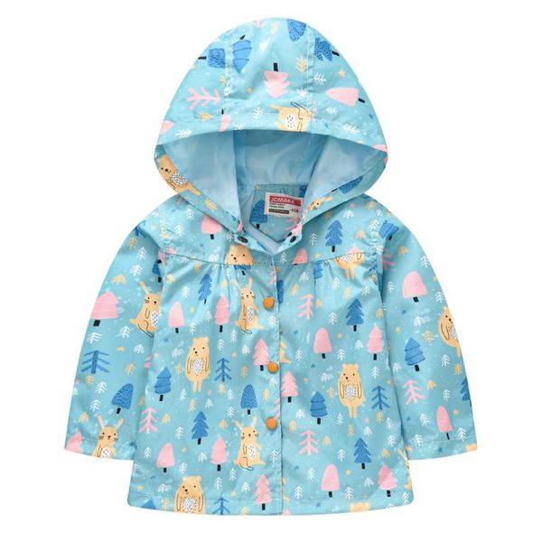

girls' coat casual floral single-breasted print hooded trench spring and autumn summer 2021 fashion kids 2 - 5 y jackets, Blue;gray