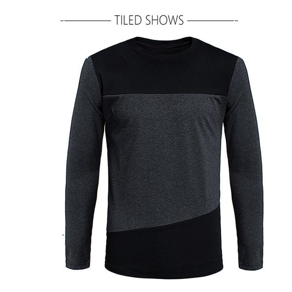 

browon autumn korean men t shirt vintage style patchwork black&gray o-neck long tshirt men clothing plus size m-5xl 200924, White;black