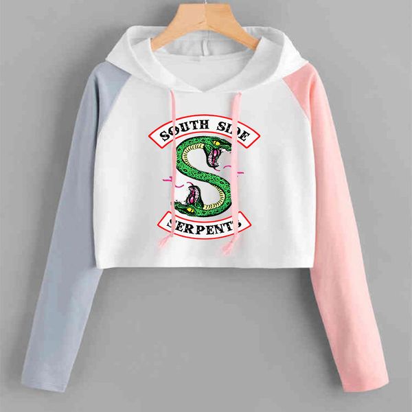 

riverdale hoodies south side serpents spring/summer streetwear short hoodie sweatshirts print hooded pullover tracksuit female, Black