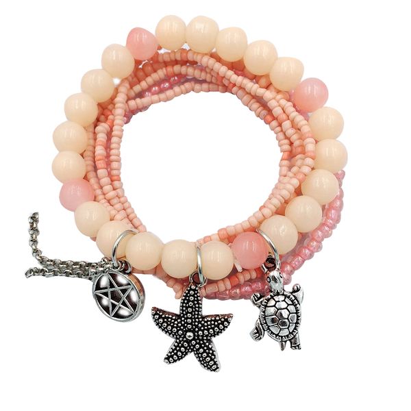 

designer 2020 bohemian ethnic multilayer vintage new beads bracelets boho statement starfish shell turtle charms wrap bracelet, Golden;silver