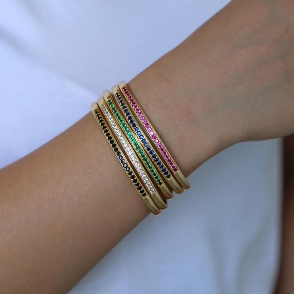 

luxury rainbow colorful cz zircon crystal open bangle bracelets 58-60mm adjustable boho bracelets for women dropshipping jewelry, Black
