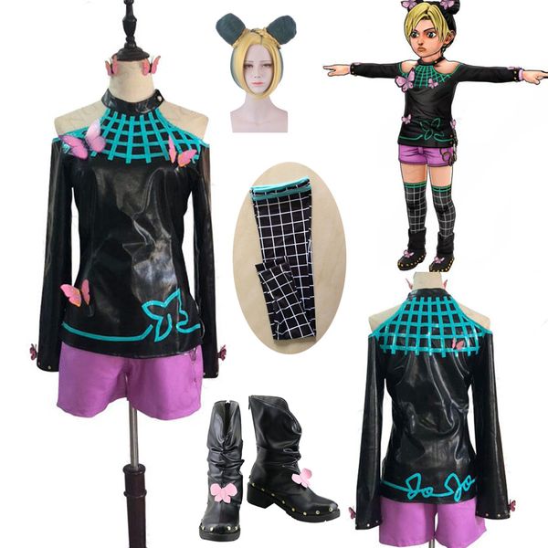 Anime Le Bizzarre avventure di JoJo Giovane Jolyne Cujoh Costume Cosplay JoJo Giovane Jolyne Cujoh Scarpe Parrucca Cosplay