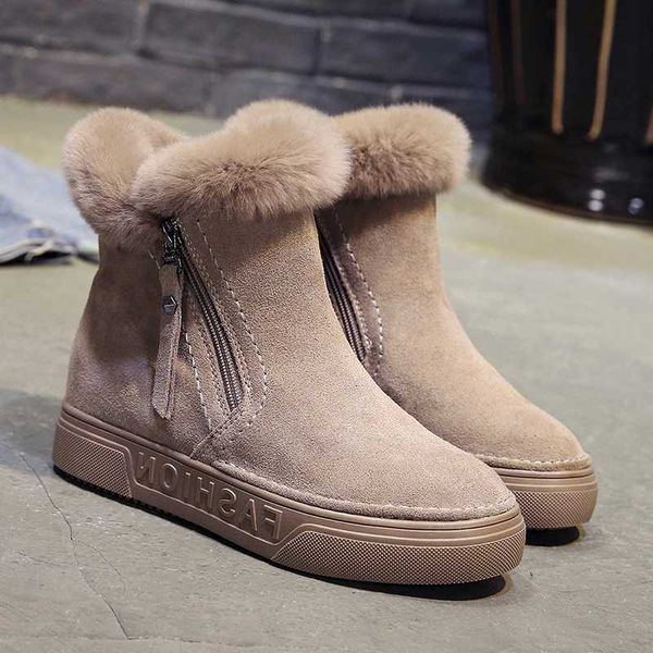 

boots winter women's ankle zipper flock platform snow ladies plush sneakers casual flat shoes woman footwear rubber botas mujer, Black