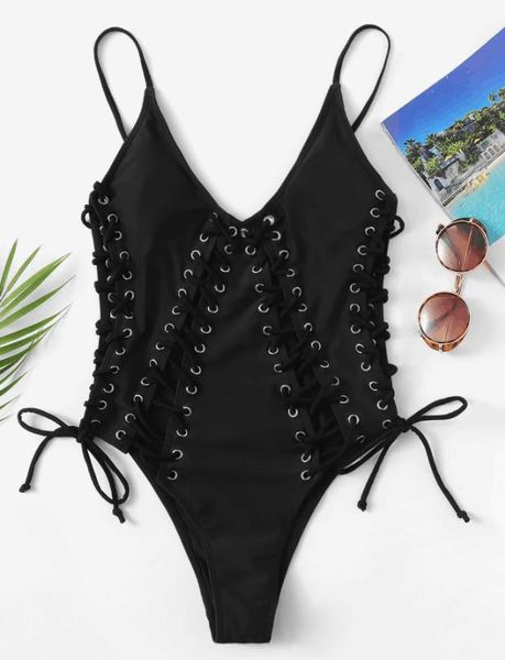 

Women's One Piece Sexy Multi Straps Bathing Swimsuit Black Bikini Summer Swimwear