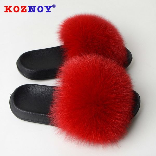 

koznoy женщин натурального меха тапочки летняя обувь flat bottom furry слайды пушистый для моды крытый сандалии платформы женской, Black