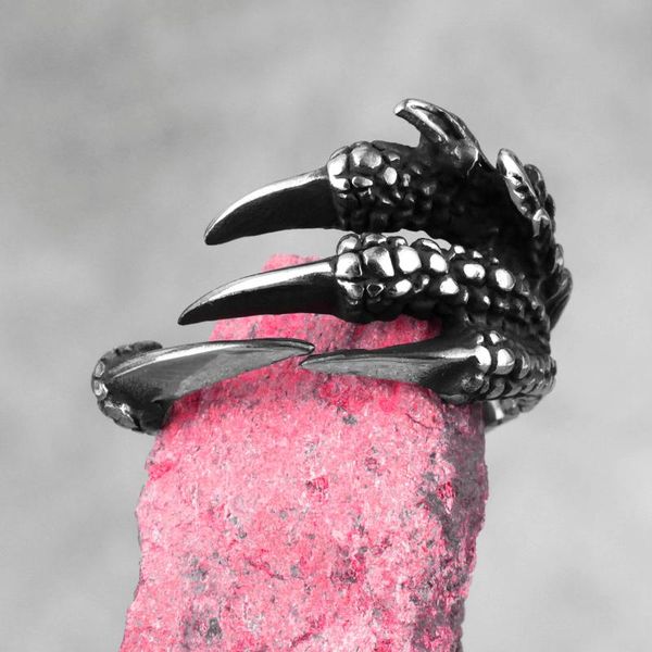 

evil dragon claw stainless steel mens rings punk hip hop personality for male boyfriend biker jewelry creativity gift wholesale, Golden;silver