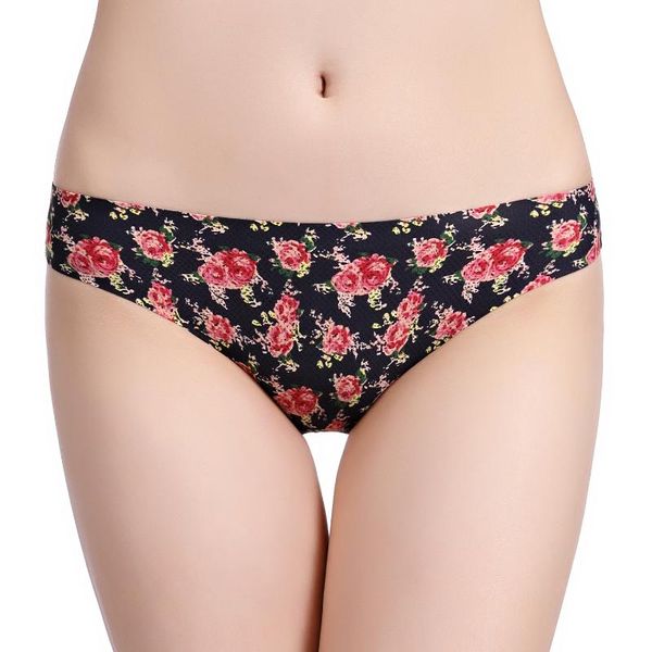 

fashion women underwear solid comfortable panties printed seemless floral-print briefs thong ice silk beautiful pattern, Black;pink