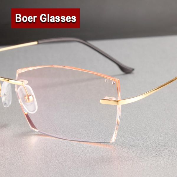 

new fashion trimming male eyeglasses pure titanium eye glasses myopia spectacle optical prescription rimless eyewear frames 091, Black