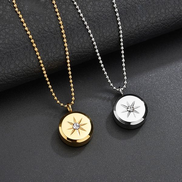 

личность женское круглое ожерелье из нержавеющей стали кулон zircon горный хрусталь ожерелье кристаллические украшения аксессуары подарок, Silver