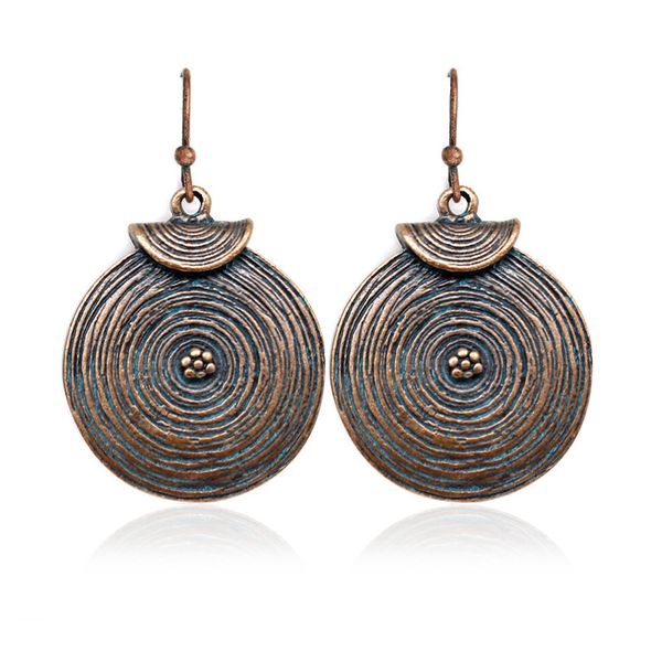 

retro spiral texture disc water ripple earrings bronze ethnic simple rustic bohemian woman fashion holiday jewelry, Silver