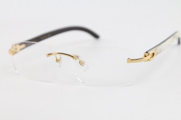 

white inside black buffalo horn eyeglasses gold frame glasses rimless 8200757 eyewear size : 56-18-140mm eyeglasse, Silver